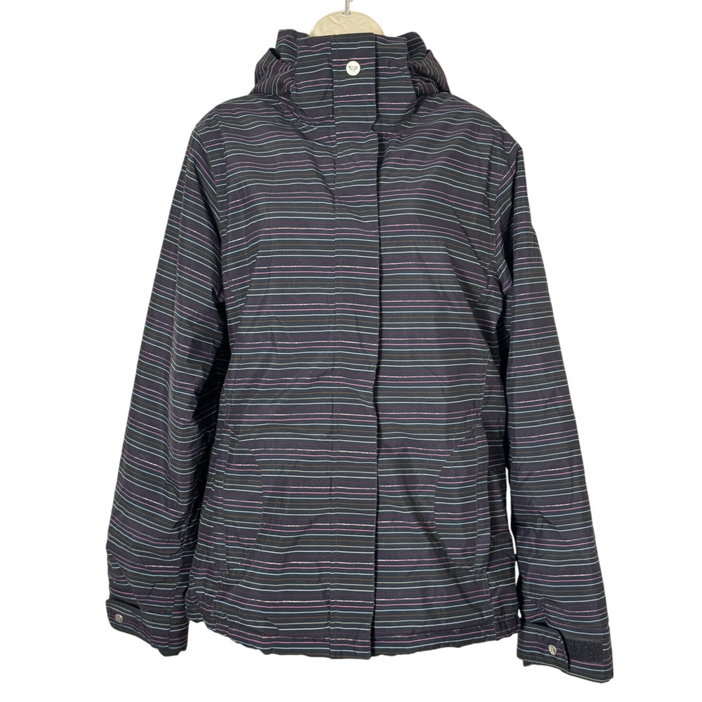 Roxy 5K Silver Snowboard/Ski Jacket Black With Multicolor‎ Pinstripe Size XL